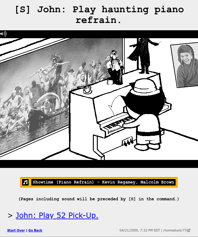 Page 77 of Homestuck, the first one to feature music. A really simple one, especially compared to the rest of the comic.